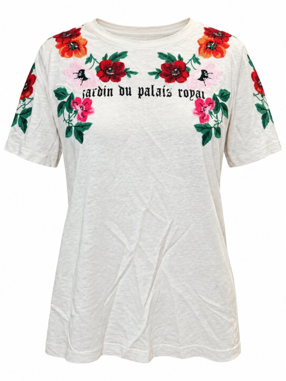 Maje Embroidered Floral Linen Knit Tee Tanisha Size 3